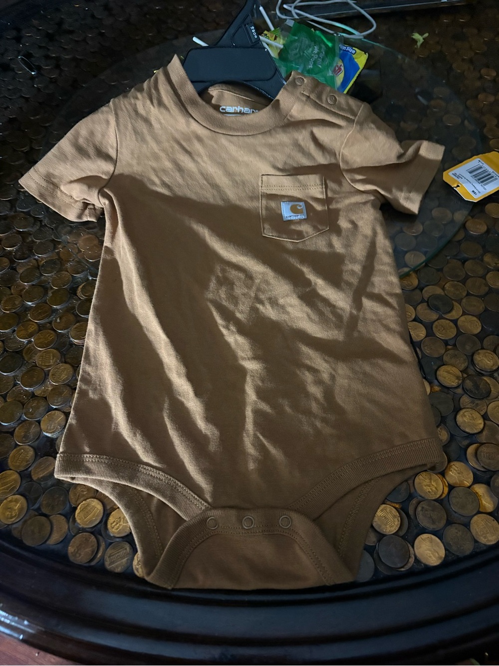 Carhartt Tan Short-Sleeve Baby One-Piece Bodysuit